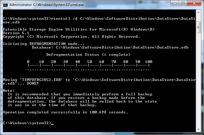 Windows 7 software distribution folder datastore.edb